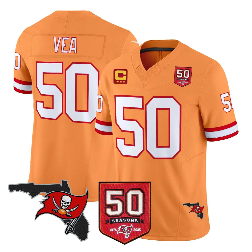 Davalo TB.Buccaneers #50 Vita Vea Player Orange 50th Season Vapor Limited Home Game Stitched Jerseys