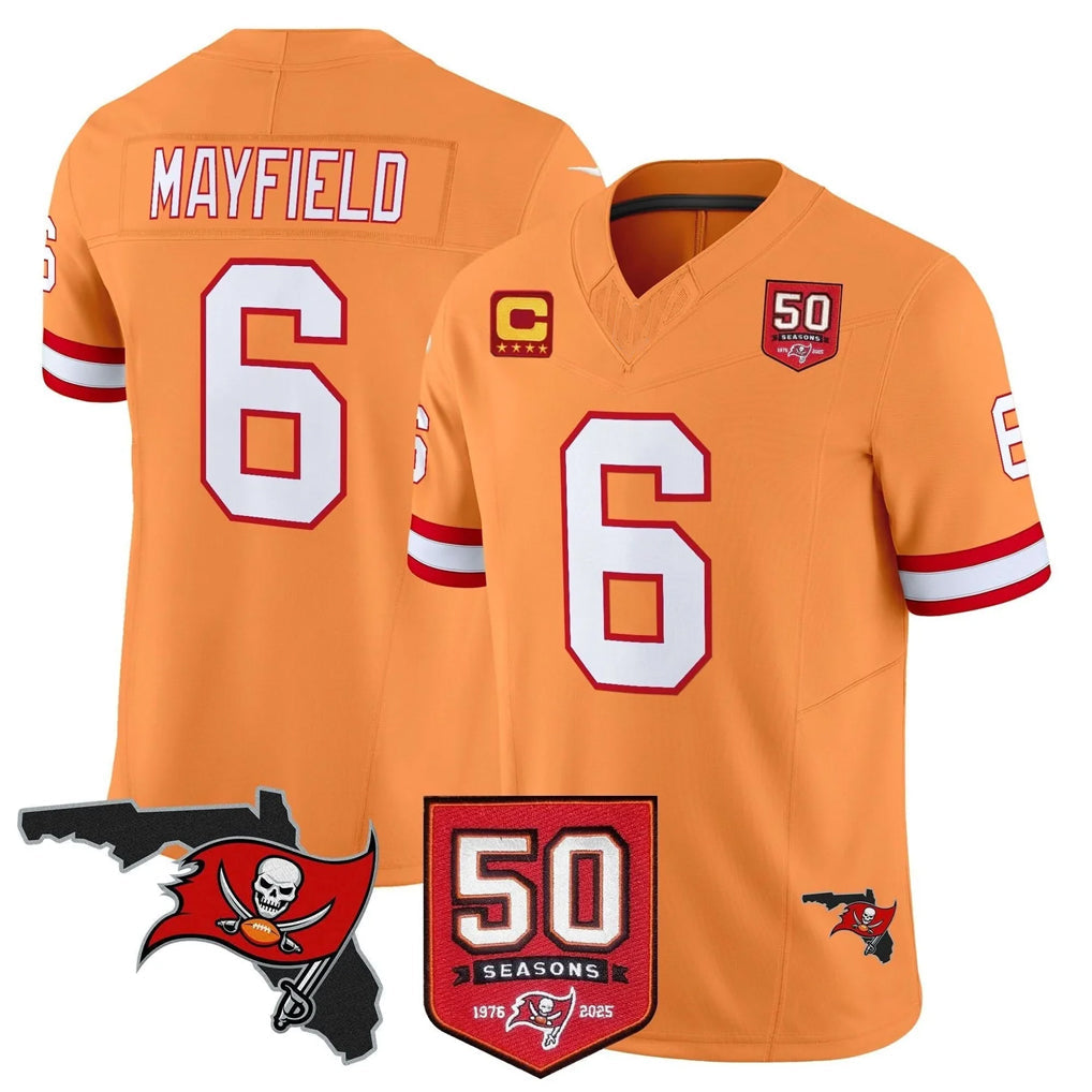 Davalo TB.Buccaneers #6 Baker Mayfield Player Orange 50th Season Vapor Limited Home Game Stitched Jerseys