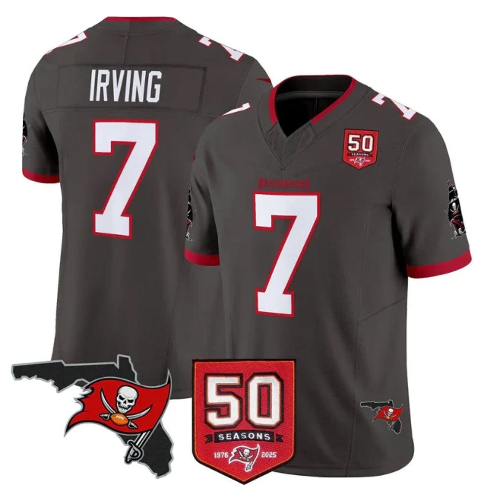 Davalo TB.Buccaneers #7 Bucky Irving Player Pewter 50th Season Vapor Limited Home Game Stitched Jerseys