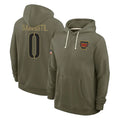 Davalo W.Commanders #0 Mike Sainristil Player Olive Salute to Service Pullover Hoodies Limited Home Stitched Jerseys