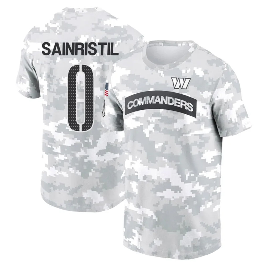 Davalo W.Commanders #0 Mike Sainristil Player Salute to Service Hoodies T-Shirts Stitched Jerseys