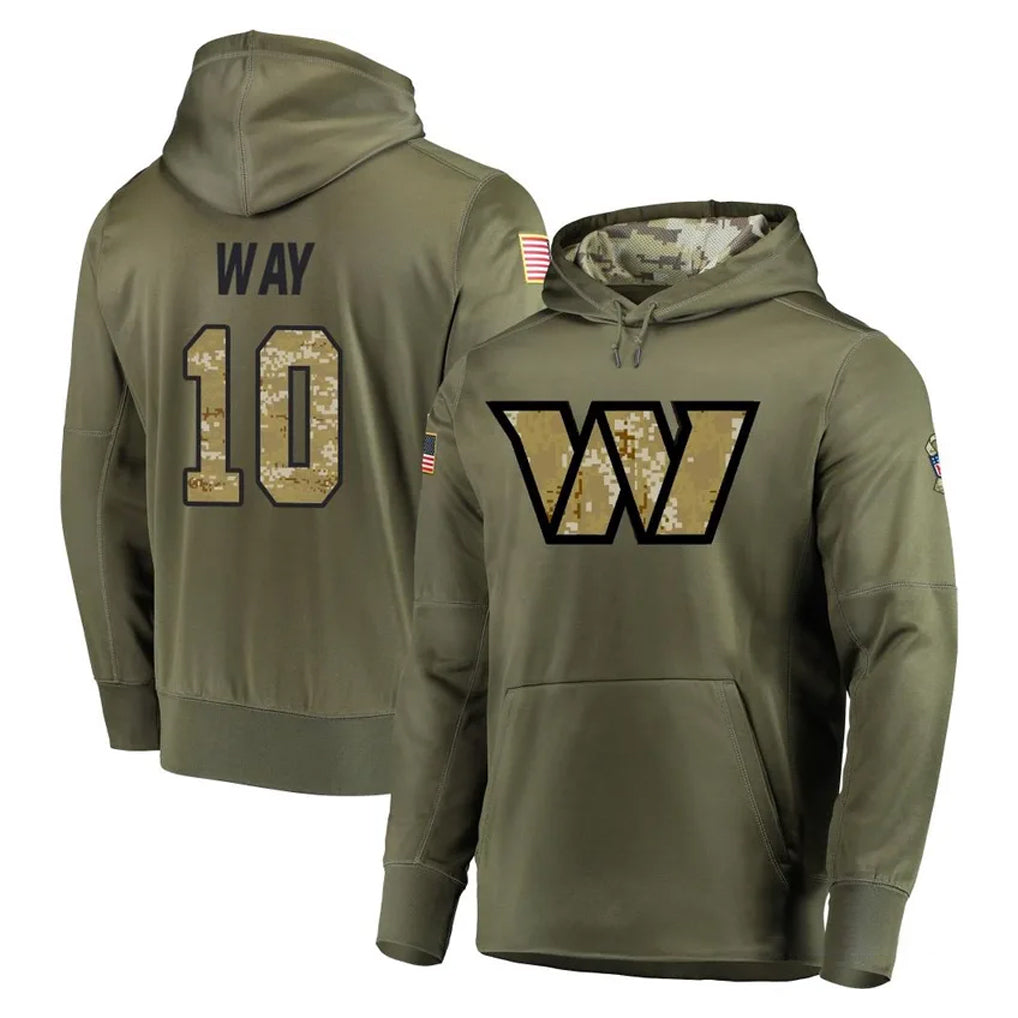 Davalo W.Commanders #10 Tress Way Player Olive Salute to Service Pullover Hoodie Limited Home Game Stitched Jerseys
