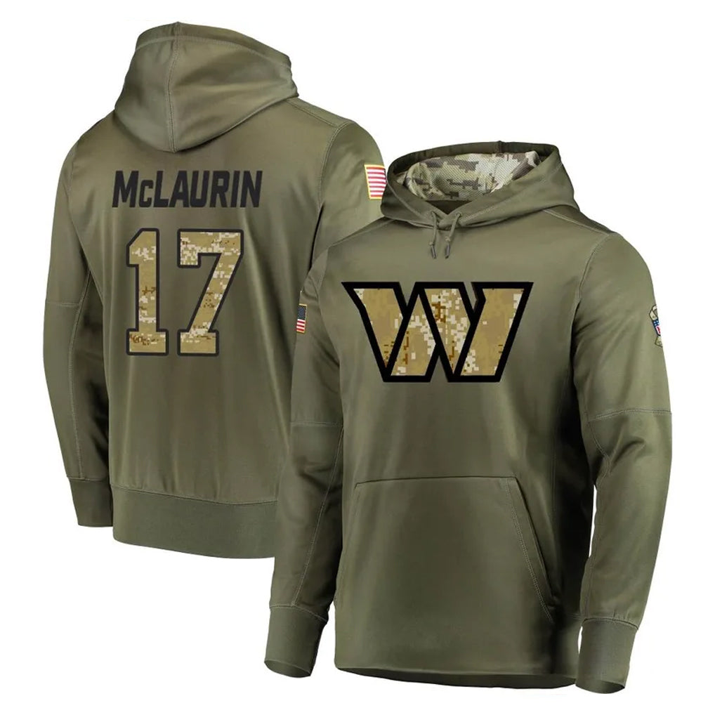 Davalo W.Commanders #17 Terry Mclaurin Player Olive Salute to Service Pullover Hoodie Limited Home Game Stitched Jerseys