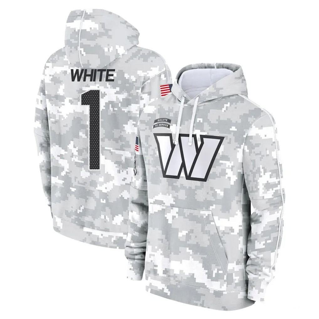 Davalo W.Commanders #1 Rachaad White Player Arctic Camo Limited Salute to Service Pullover Hoodies Game Stitched Jerseys
