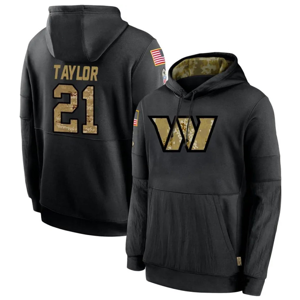 Davalo W.Commanders #21 Sean Taylor Player Black Salute to Service Hoodies Stitched Jerseys