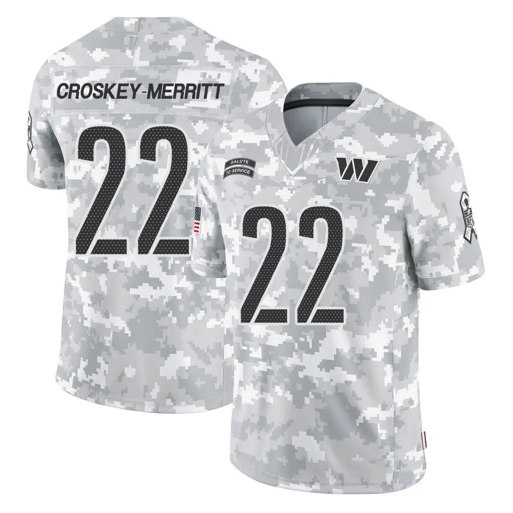 Davalo W.Commanders #22 Jacory Croskey-Merritt Player Arctic Camo Salute to Service Limited Stitched Jerseys