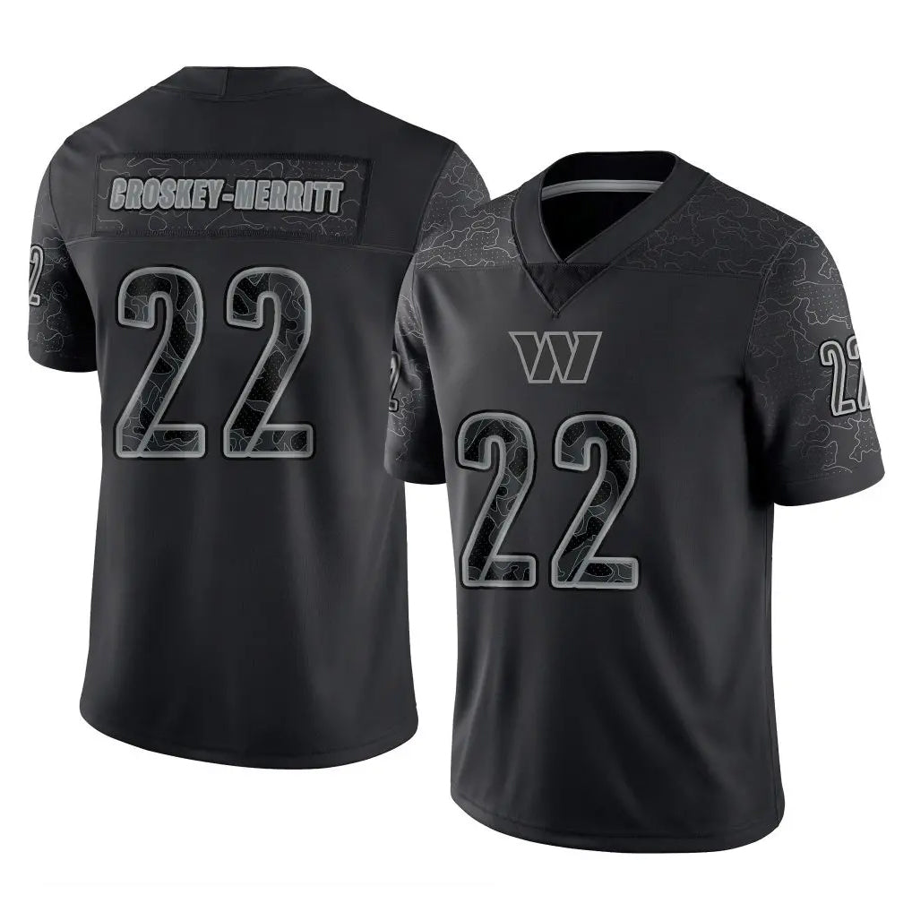 Davalo W.Commanders #22 Jacory Croskey-Merritt Player Black Limited Reflective Home Game Stitched Jerseys