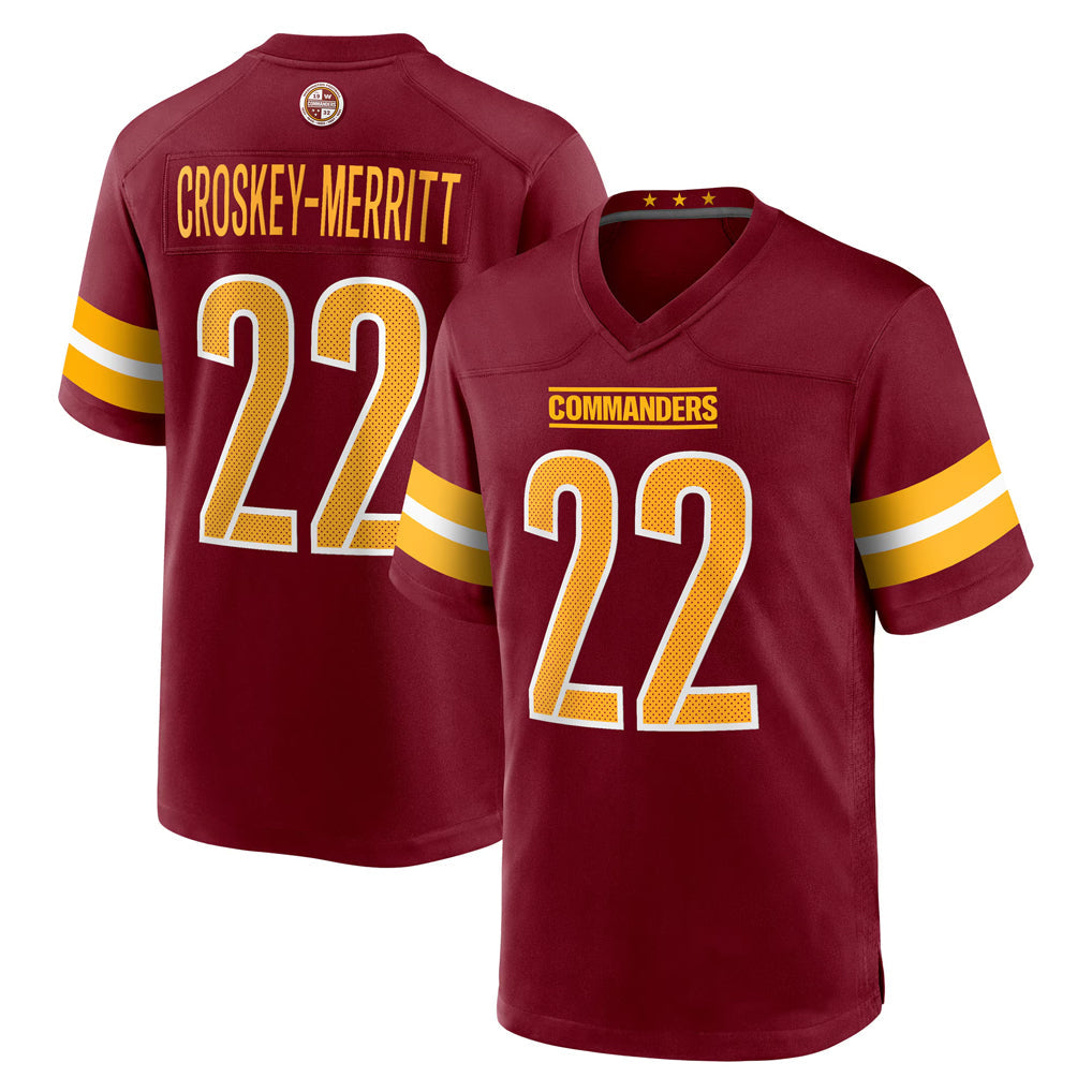 Davalo W.Commanders #22 Jacory Croskey-Merritt Player Burgundy Home Game Stitched Jerseys