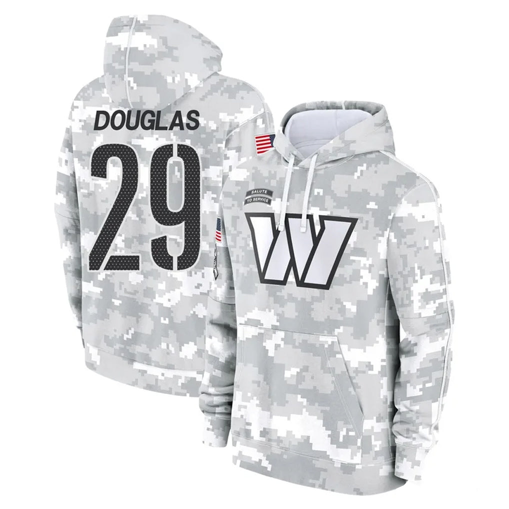 Davalo W.Commanders #29 Rasul Douglas Player Arctic Camo Limited Salute to Service Pullover Hoodies Game Stitched Jerseys