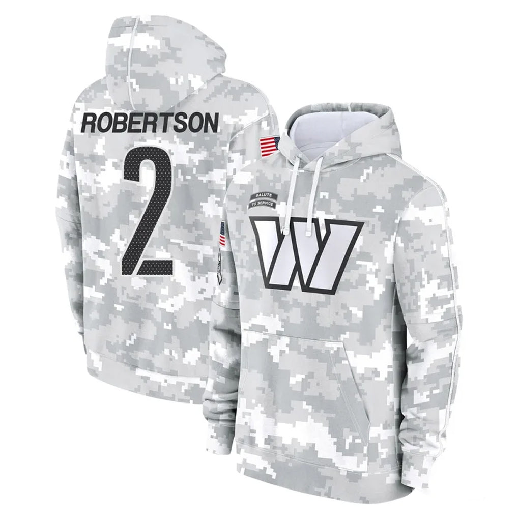Davalo W.Commanders #2 Amik Robertson Player Arctic Camo Limited Salute to Service Pullover Hoodies Game Stitched Jerseys