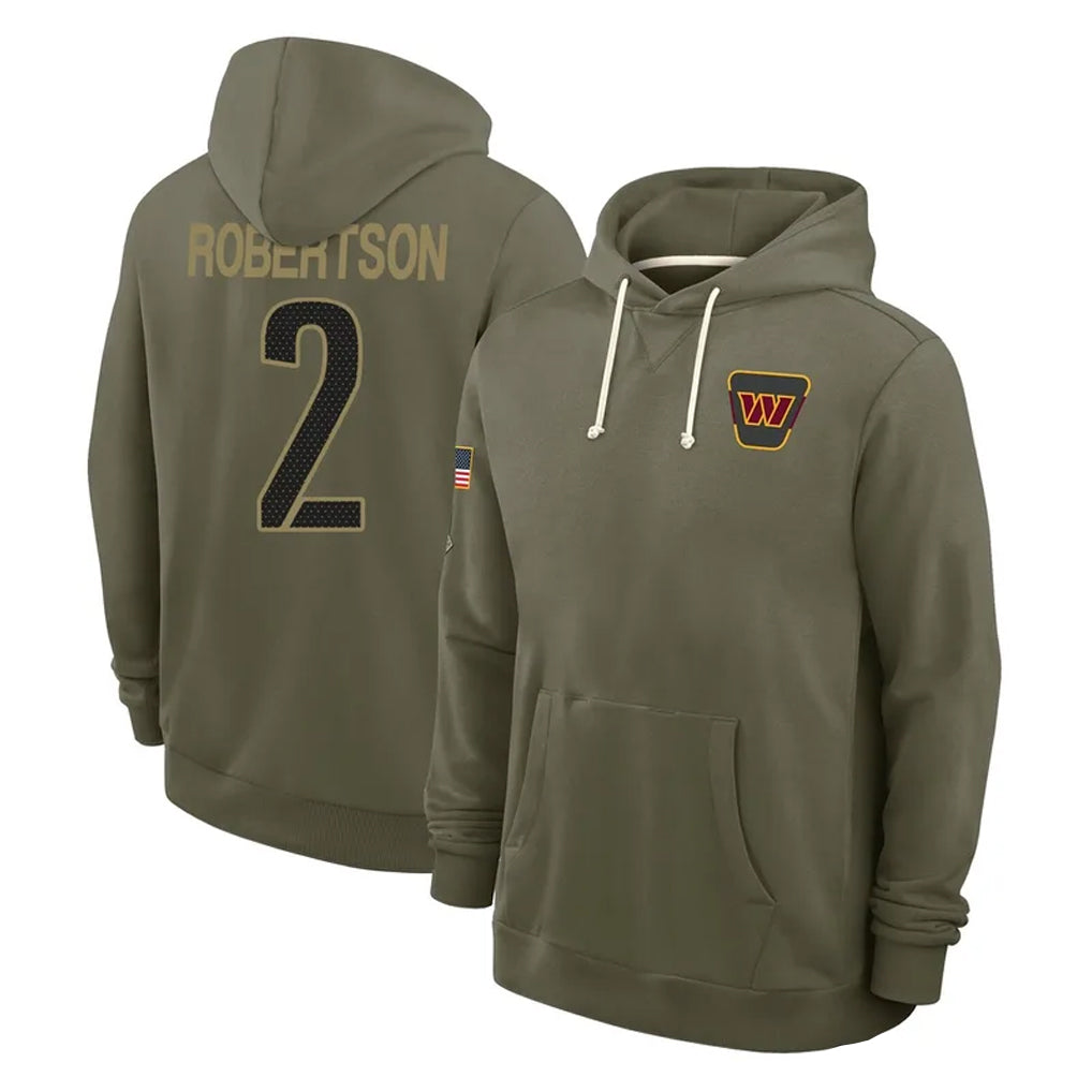 Davalo W.Commanders #2 Amik Robertson Player Olive Salute to Service Pullover Hoodies Limited Home Stitched Jerseys