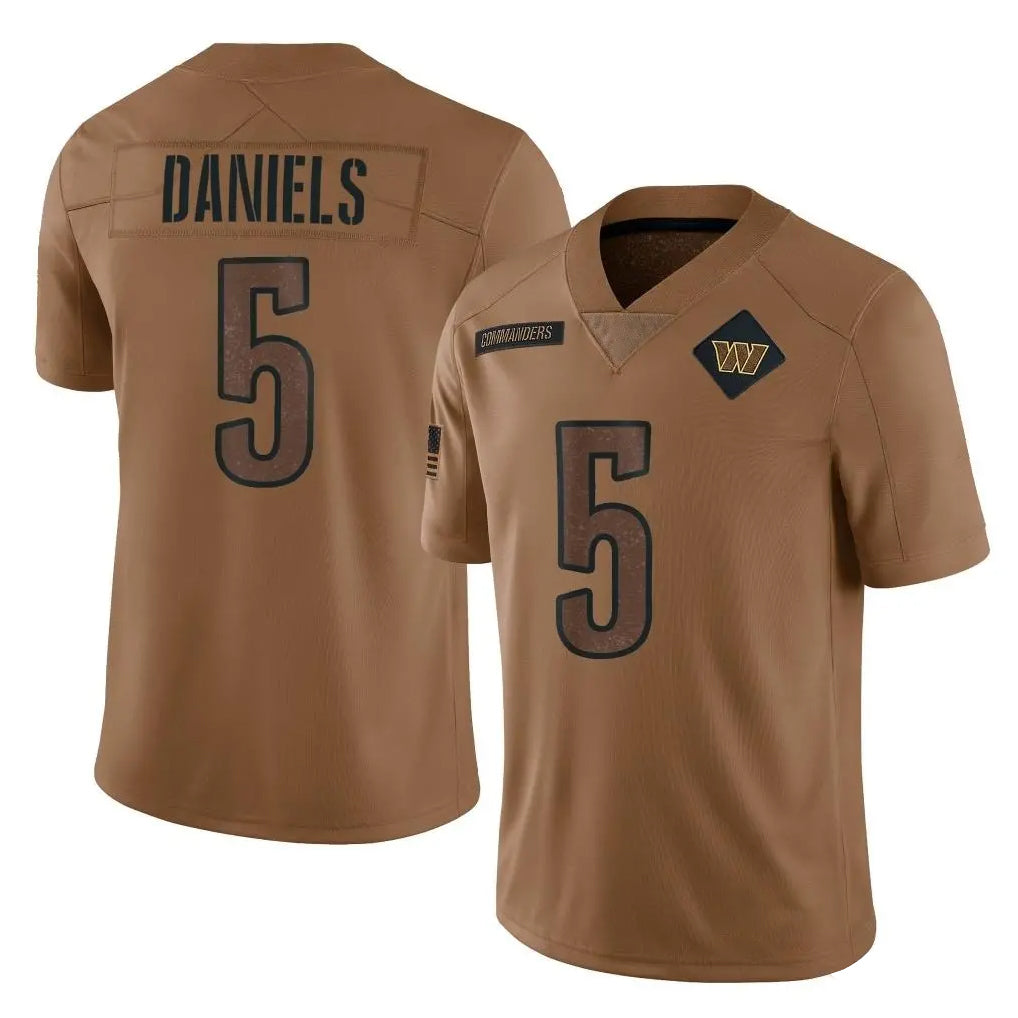 Davalo W.Commanders #5 Jayden Daniels Player Brown Limited Salute To Service Home Game Stitched Jerseys