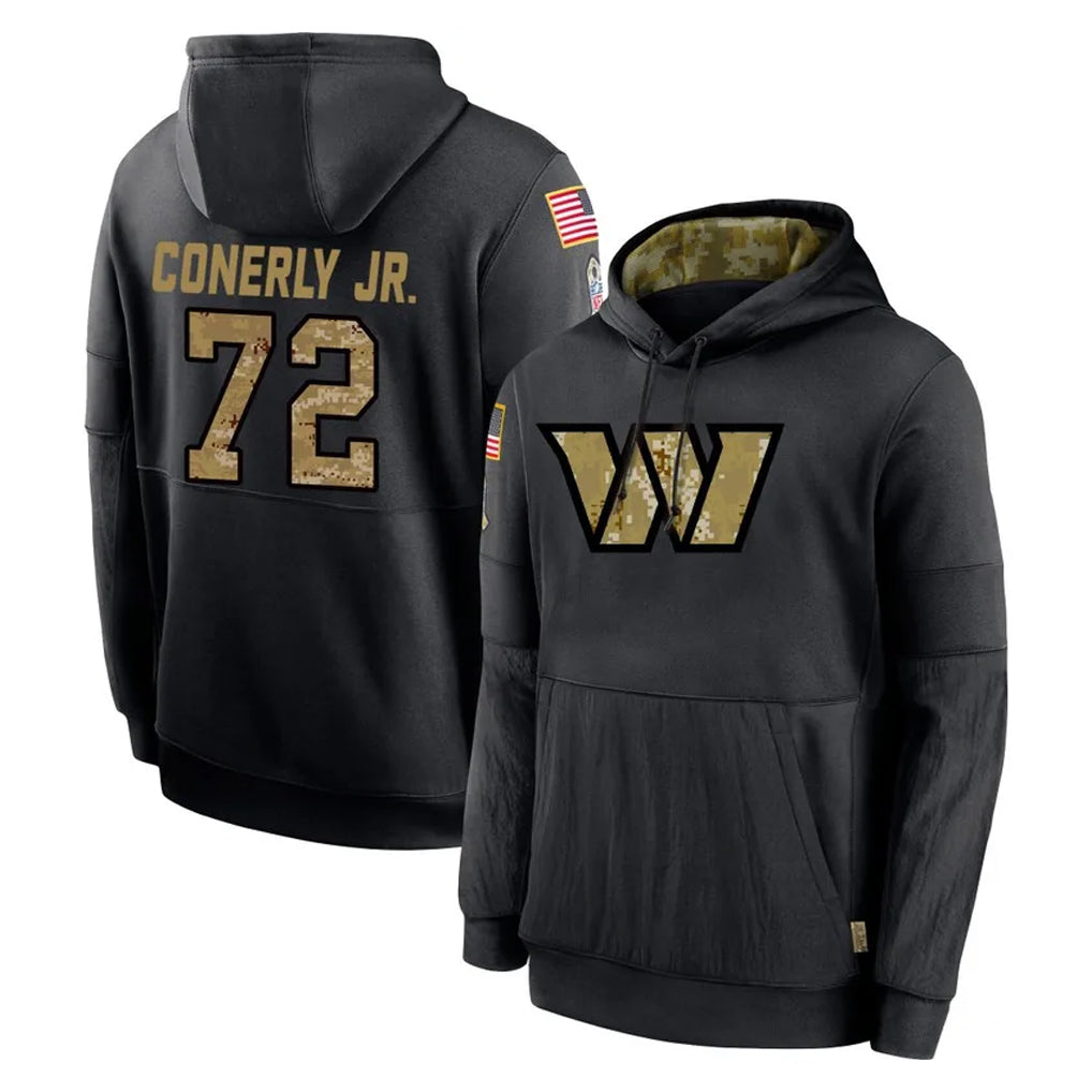 Davalo W.Commanders #72 Josh Conerly Jr. Player Black Salute to Service Performance Pullover Hoodies Home Game Stitched Jerseys