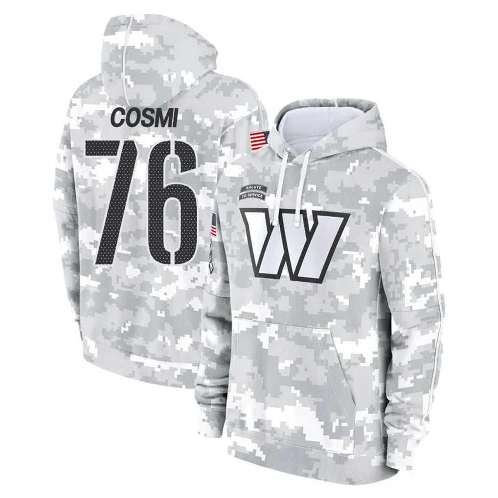Davalo W.Commanders #76 Sam Cosmi Player Arctic Camo Limited Salute to Service Pullover Hoodies Game Stitched Jerseys