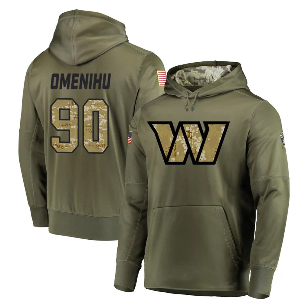 Davalo W.Commanders #90 Charles Omenihu Player Olive Salute to Service Pullover Hoodie Limited Home Game Stitched Jerseys