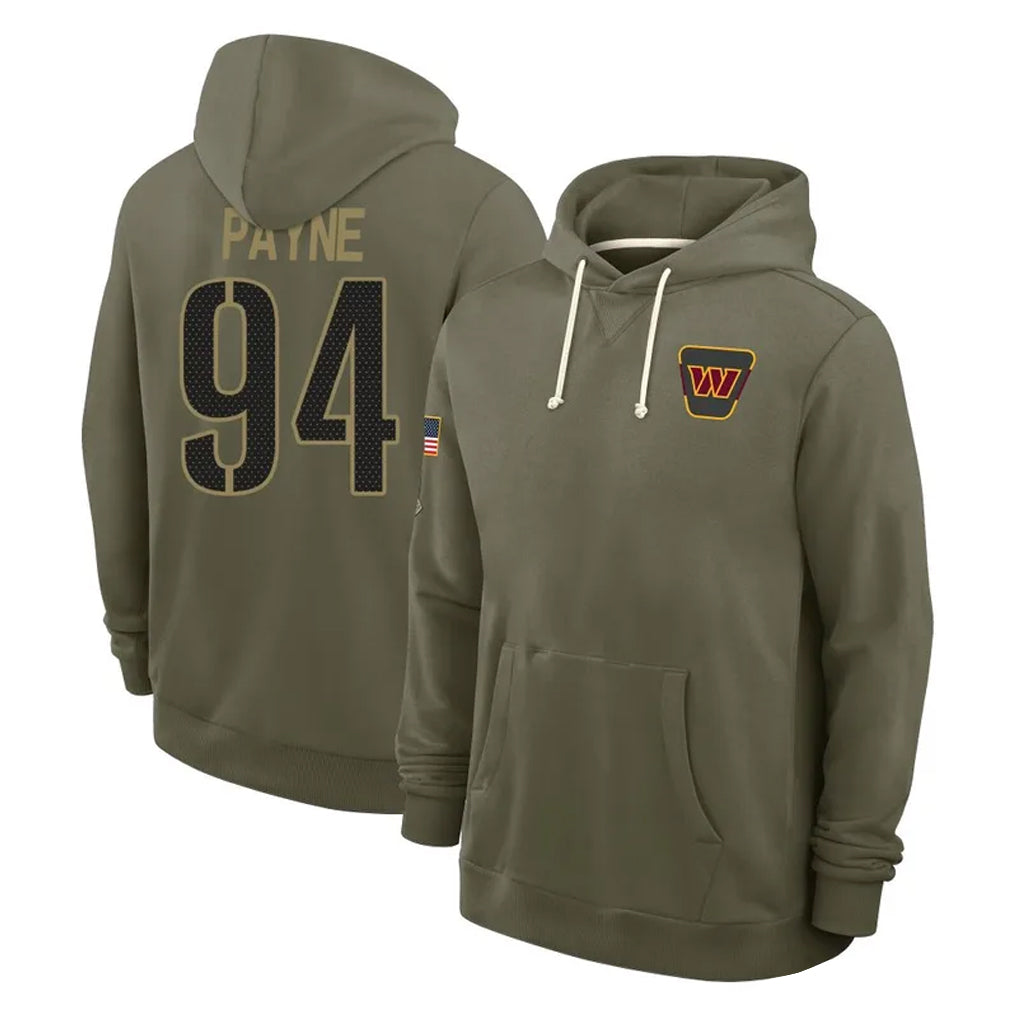 Davalo W.Commanders #94 Daron Payne Player Olive Salute to Service Pullover Hoodies Limited Home Stitched Jerseys