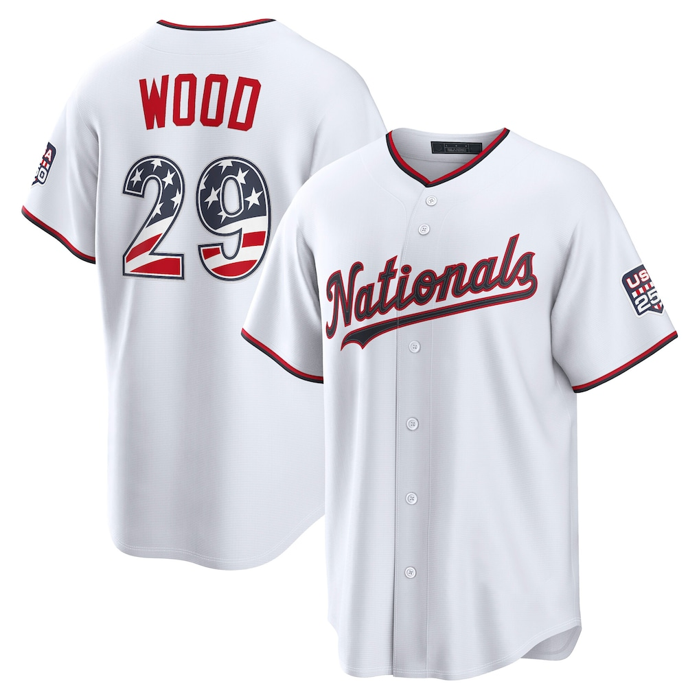 Davalo W.Nationals #29 James Wood White USA 250 Fourth of July Home Stadium Jersey