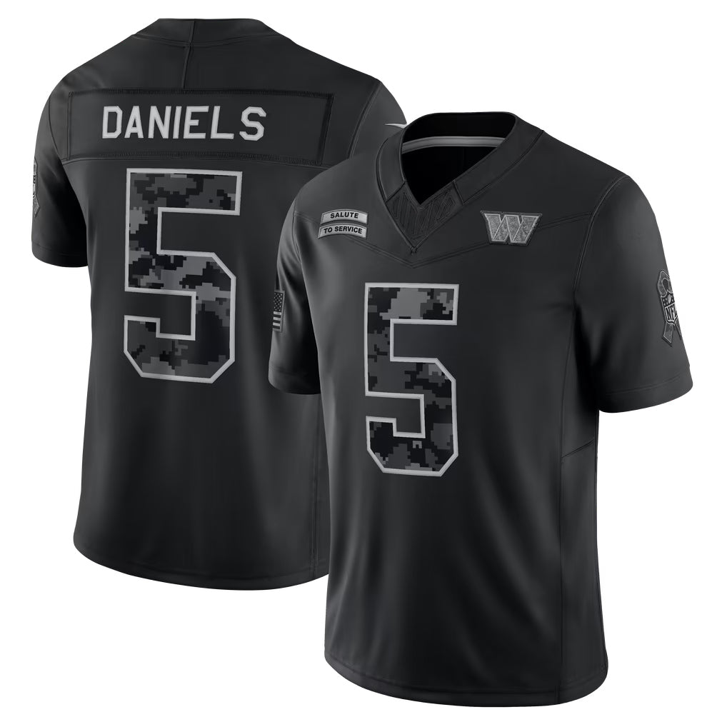 Davalo W.Commanders #5 Jayden Daniels Player Black Limited 2026 Salute to Service Home Game Stitched Jerseys