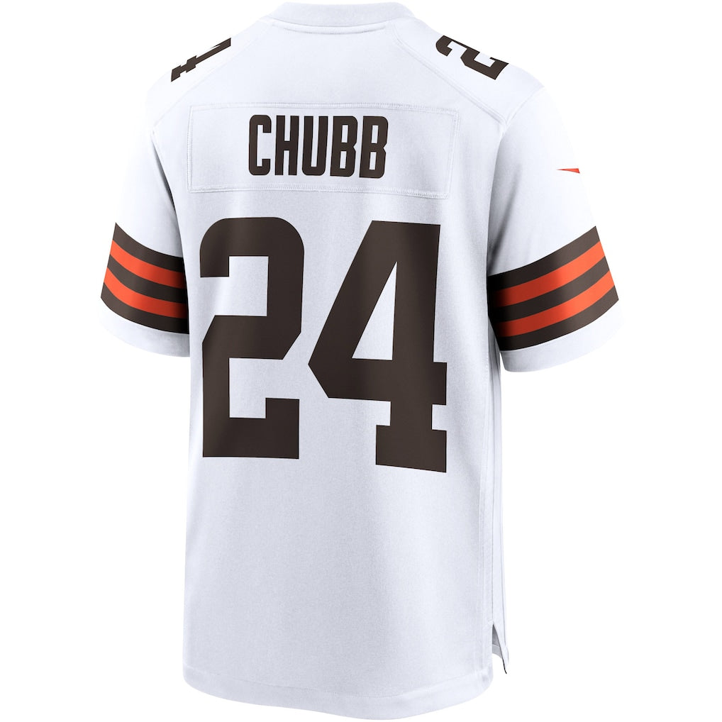 Davalo C.Browns #24 Nick Chubb White Game Jersey