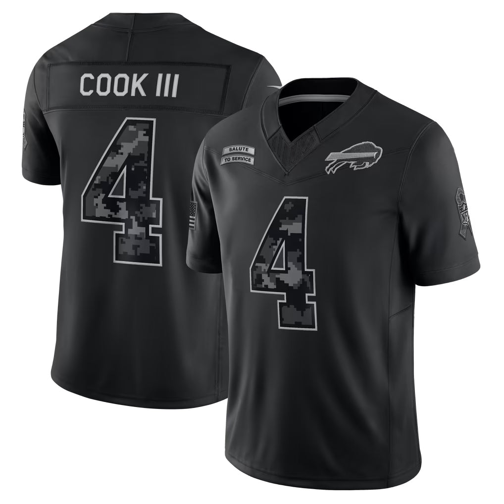 Davalo B.Bills #4 James Cook III Player Black Limited 2026 Salute to Service Home Game Stitched Jerseys